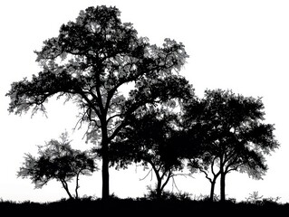 Obraz na płótnie Canvas silhouette of trees, different sizes, black and white