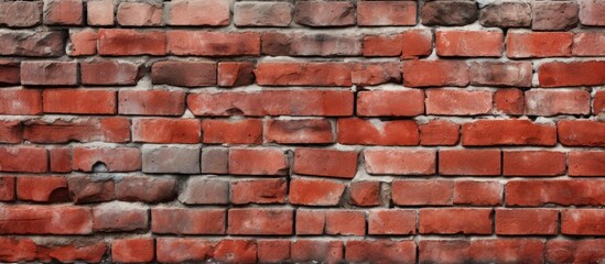 Fototapeta premium A detailed close up of a red brick wall showcasing the intricate pattern of the rectangular bricks. The facade is made of this composite building material, creating a stunning stone wall