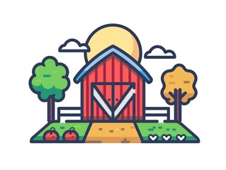 simple vector icon of a farm, white background --ar 4:3 Job ID: 01de76e0-2fdb-46f0-8333-cc6892ca433d