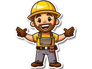 construction worker white man full body cartoon, white background
