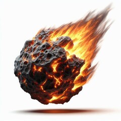 Brilliant massive asteroids comet flaming meteorites isolated on a white background