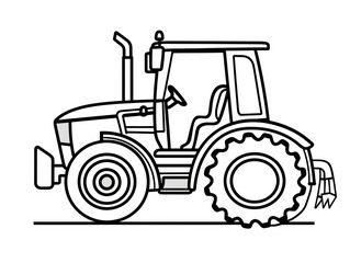 traktor, flat icon outline, in the style of simple and fresh, white background, coloring page style