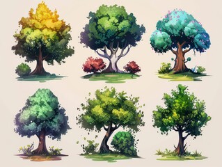 Tree color minimalist icon set