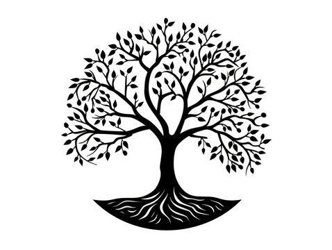 tree of life logo design, flat image black and white, on a white background, minimal graphic