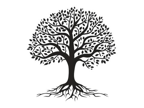 tree of life logo design, flat image black and white, on a white background, minimal graphic