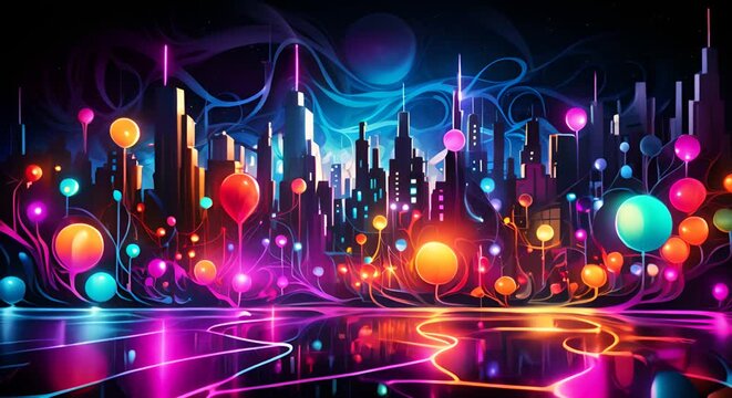 Imagination network in bright neon, circuits of creativity