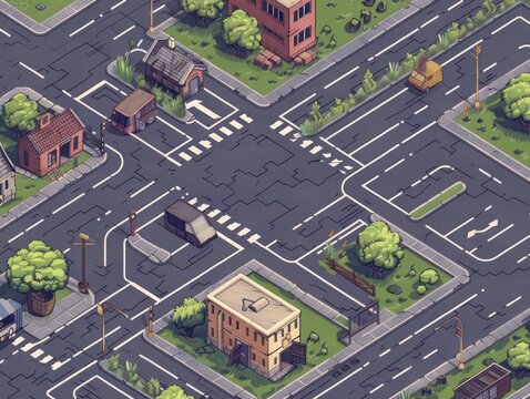 abandoned roads and intersections theme, isometric tiles