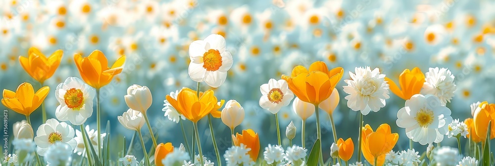 Aufkleber ethereal display of vibrant spring blooms in abstract sunlight and shadows pattern