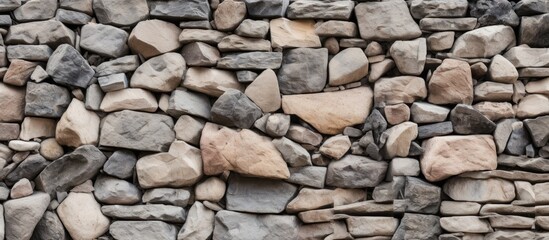 Naklejka premium a close up of a stone wall made of different types of rocks . High quality