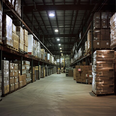 The inside of a warehouse. People at work. Industry. 