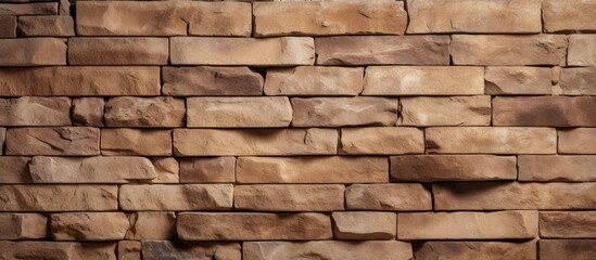A closeup of a wood brick wall, a composite material combining brown wood and beige bricks, creating a rustic look with rectangular shapes