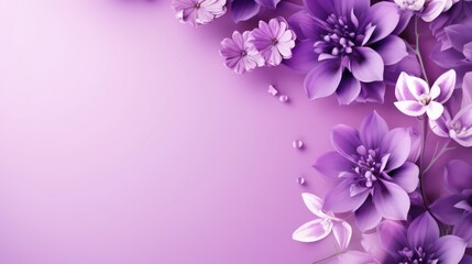 purple background or texture with spring flowers. template, greeting card for Mother's Day, March 8. copy space