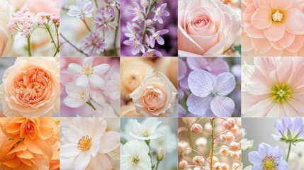 Closeups of many different flowers from the garden, including roses, and all kinds of other floral plants, beautiful color, macro photography, feminine touch, graphic resource, blooming
