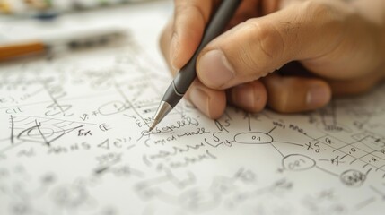 A persons hand holding a stylus pen drawing intricate diagrams and equations on a digital tablet for a science lesson.