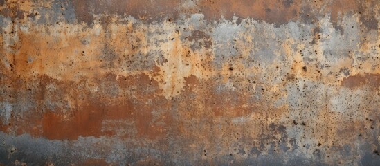 A detailed shot of a weathered metal surface showing a rusty brown pattern resembling wood flooring, surrounded by grass and brick landscape