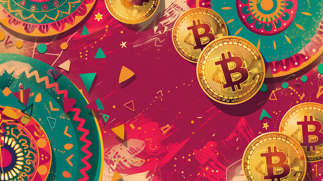 Mexican themed Bitcoin wallpaper bitcoins with gold Bitcoins and bright colors