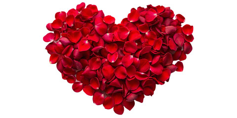 Strip of scattered red rose petals in heart shape