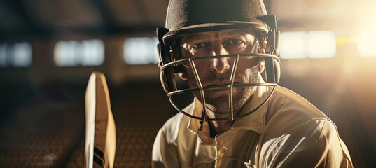 Intense cricket players in close up capturing determination and concentration with copy space