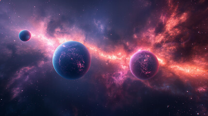 Obraz na płótnie Canvas Planets over the nebulae in space.