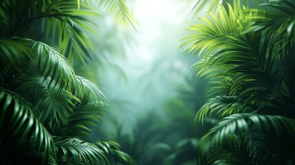 Serene nature scene with lush trees and jungle plants background
