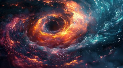 Colorful vortex energy, cosmic spiral waves, multicolor swirls explosion. Abstract futuristic digital background