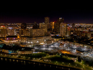 Naklejka premium Aerial View of the Minneapolis Skyline at Night