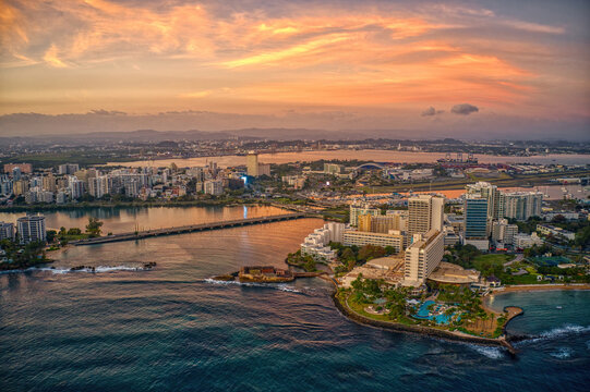 Aerial View of San Juan, Puerto Rico at Sunrise Sunset