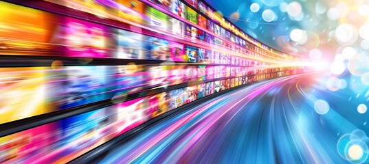 Abstract multimedia background with diverse channel images, web streaming, tv video technology