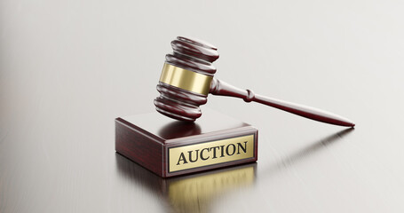 Auction: wooden Gavel Hammer and Stand with text word