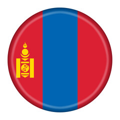 Mongolia flag button 3d illustration with clipping path
