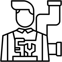 Plumber Icon. Plumbing Maintenance Worker Pictogram Graphic Illustration. Isolated Simple Line Icon For Infographic, App and Web Button.