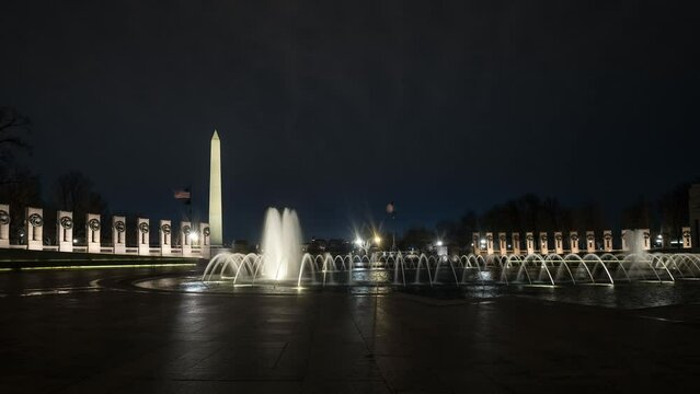 4K Time Lapse of the World War II Memorial in DC at Night