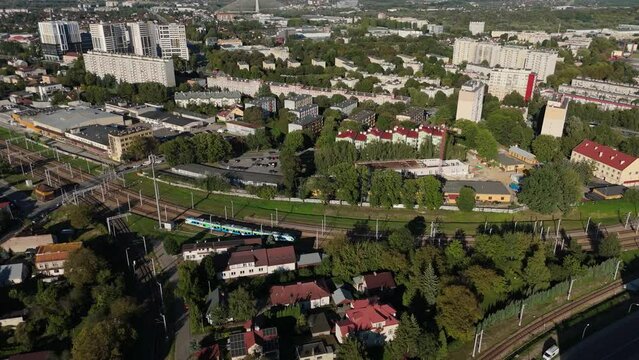 Beautiful Landscape Moving Train Rzeszow Aerial View Poland