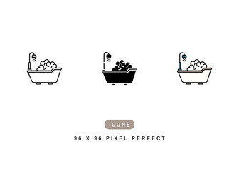 Bathtub Icon. Bathroom Water Shower Pictogram Graphic Illustration. Isolated Simple Line Icon For Infographic, App and Web Button.