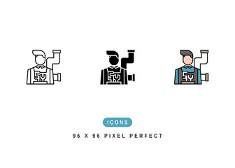 Plumber Icon. Plumbing Maintenance Worker Pictogram Graphic Illustration. Isolated Simple Line Icon For Infographic, App and Web Button.