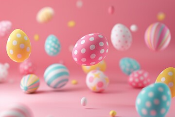Fototapeta na wymiar Easter background with colorful eggs and confetti