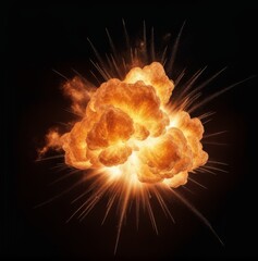 good quality Fiery bomb explosion with sparks isolated on black background. Fiery detonation.