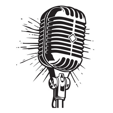 Microphone in cartoon, doodle style . Image for t-shirt, web, mobile apps and ui. Isolated 2d vector illustration in logo, icon, sketch style, Eps 10, black and white. AI Generative