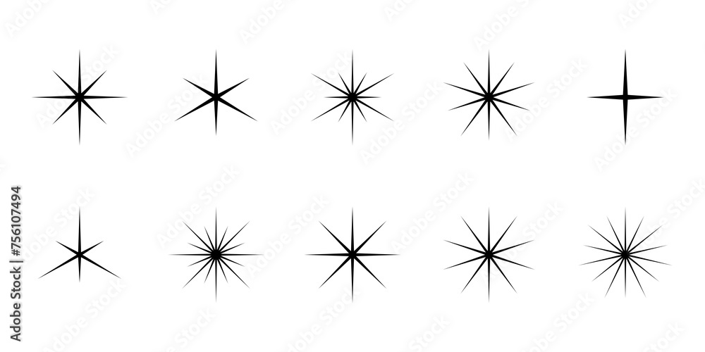 Wall mural simple sparkles set – collection of little stars isolated on a white background – vector black spark