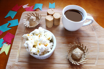 June Party Food. Popcorn, sweet peanuts called 