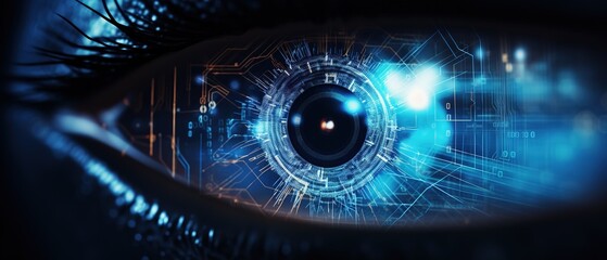 A close-up of a woman's eye in the process of scanning for identification.