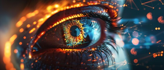 A close-up of a woman's eye in the process of scanning for identification.