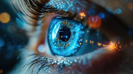 A close-up of a woman's eye in the process of scanning for identification.