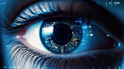 A close-up of a woman's eye in the process of scanning for identification.