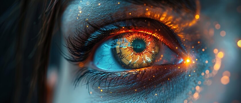 A close-up of a woman's eye in the process of scanning for identification.