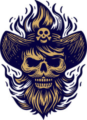 fire flame pirate skull head vector illustration