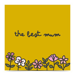 Minimalistic Mother's Day poster, greeting card, label, flyer, banner with a cute pink flowers on the yellow background