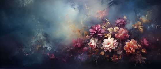 Fototapeta premium Antique wallpaper design inspired by the French royal court of the 1700's. Weathered and faded inspiration from an old French chateau. Beautiful filligree and negative space