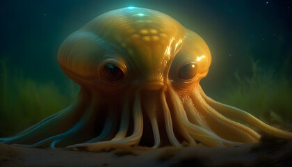 Gaint octopus creature in the strange sea