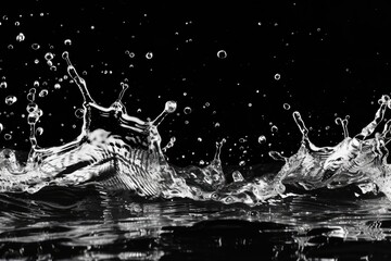 A splash of water captured against a pure black background representing purity and motion - obrazy, fototapety, plakaty